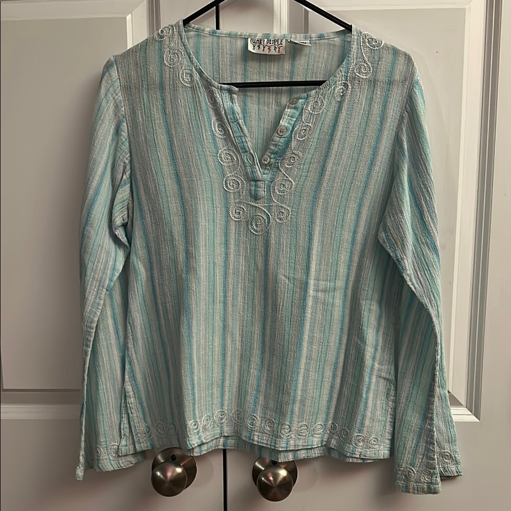 Vintage America Striped Blue Top